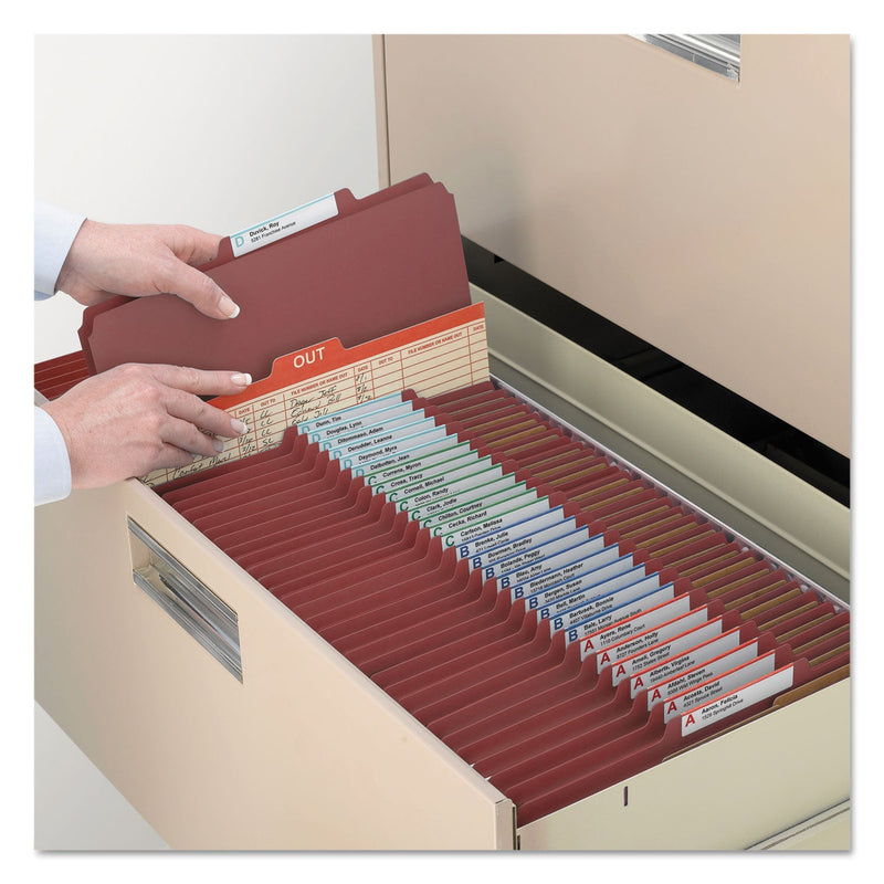 Smead 100% Recycled Pressboard Classification Folders, 3 Dividers, Letter Size, Red, 10/Box