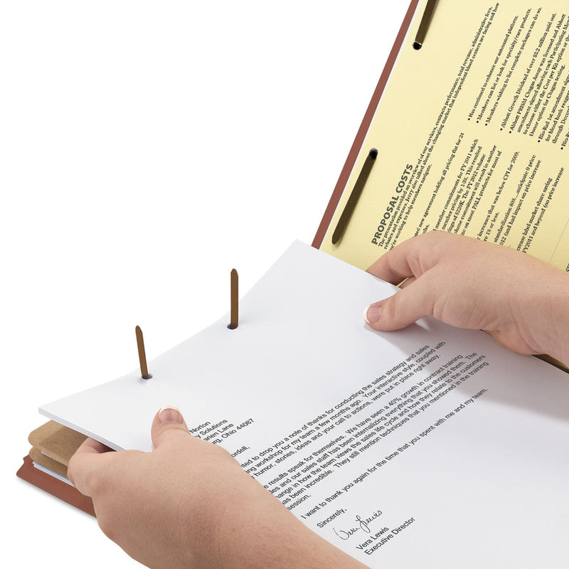 Smead 100% Recycled Pressboard Classification Folders, 2 Dividers, Legal Size, Red, 10/Box