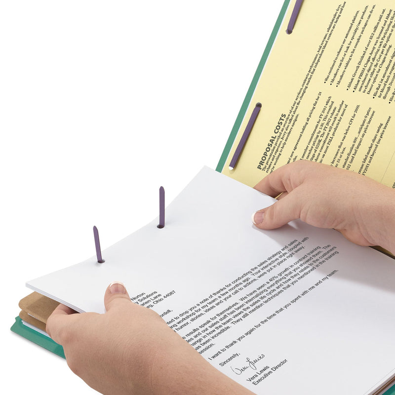 Smead 6-Section Pressboard Top Tab Pocket-Style Classification Folders with SafeSHIELD Fasteners, 2 Dividers, Legal, Green, 10/BX