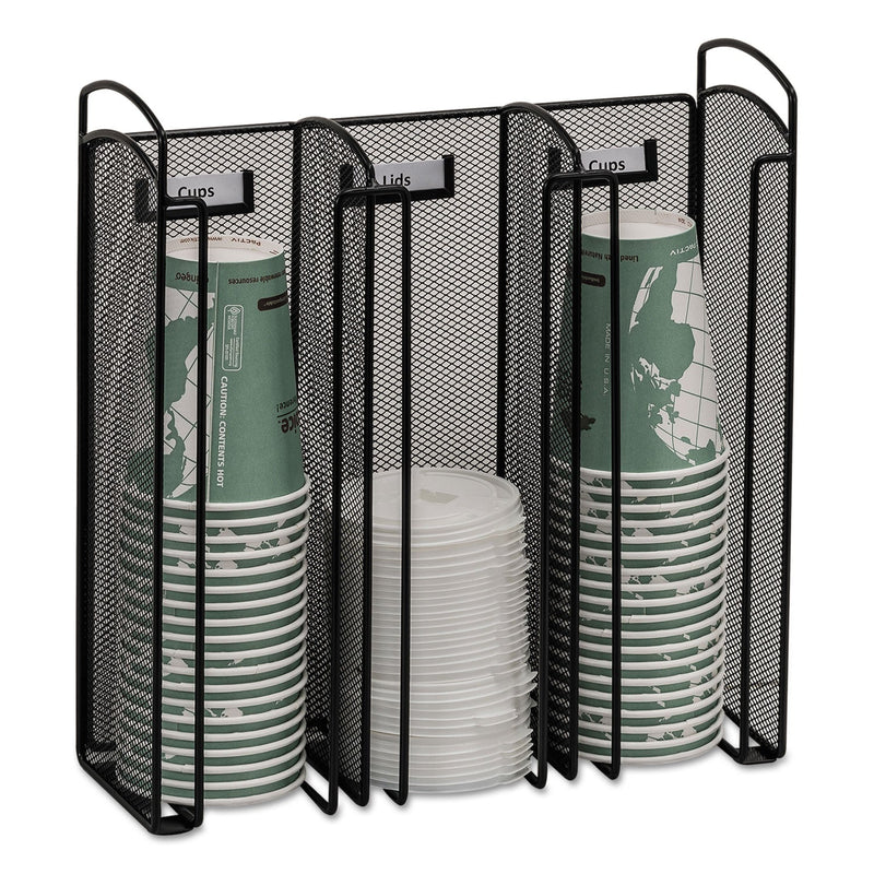 Safco Onyx Breakroom Organizers, 3 Compartments, 12.75 x 4.5 x 13.25, Steel Mesh, Black