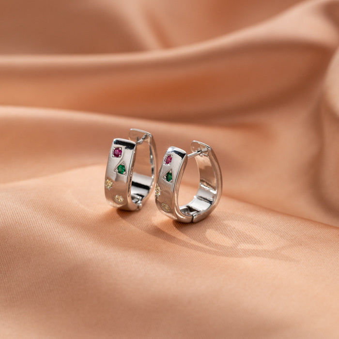 Personalized Multi-color Square Zircon Earrings Simple All-Match Ring Earrings