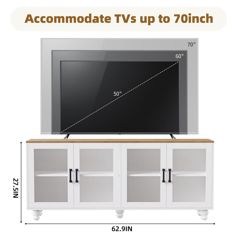 Farmhouse TV Stand With Solid Wood Gourd Shaped Legs For TVs Up To 70"