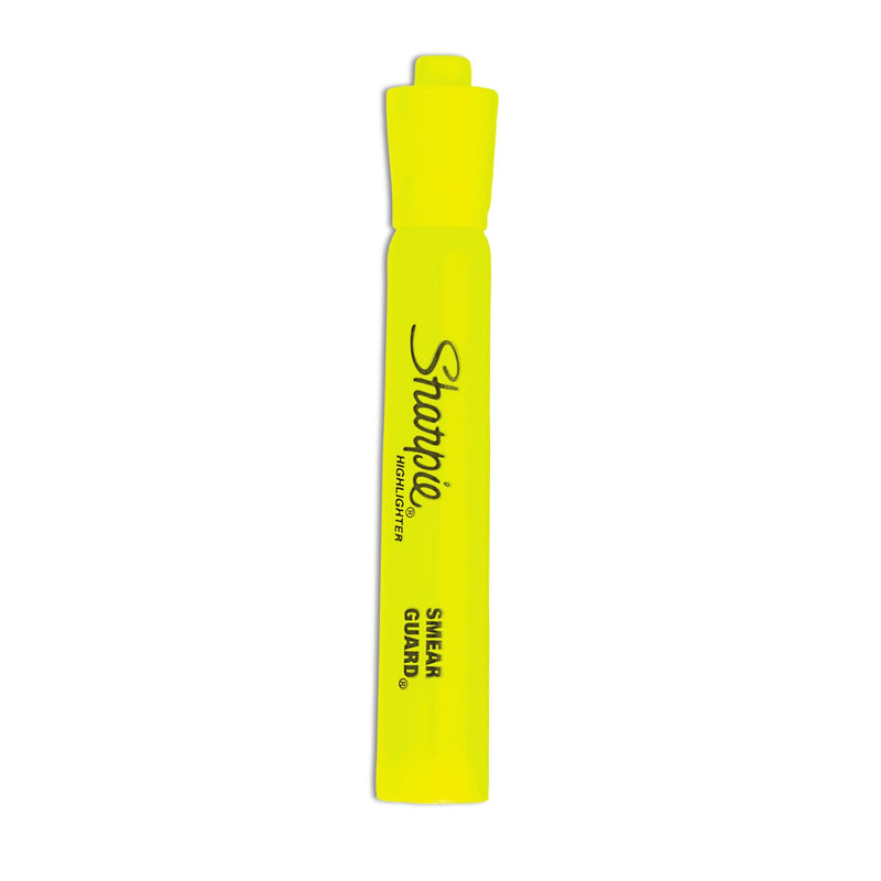 Sharpie Tank Style Highlighters, Fluorescent Yellow Ink, Chisel Tip, Yellow Barrel, Dozen