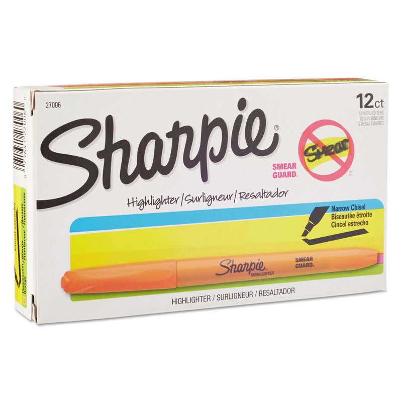 Sharpie Pocket Style Highlighters, Fluorescent Orange Ink, Chisel Tip, Orange Barrel, Dozen
