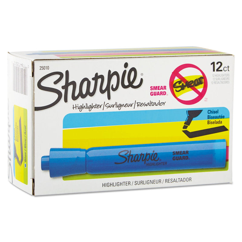 Sharpie Tank Style Highlighters, Blue Ink, Chisel Tip, Blue Barrel, Dozen