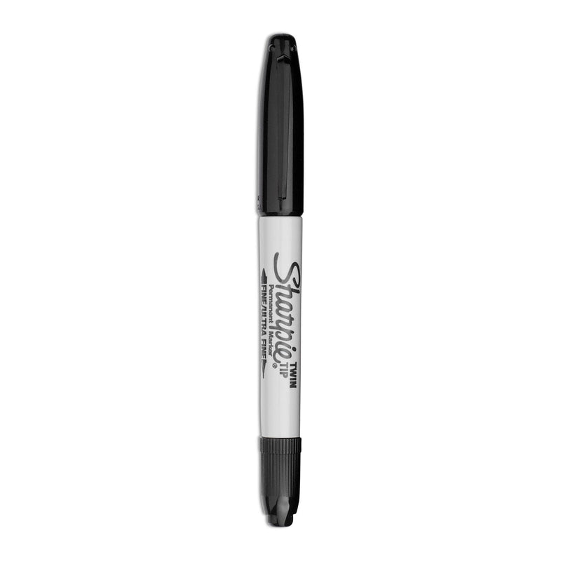 Sharpie Twin-Tip Permanent Marker, Extra-Fine/Fine Bullet Tips, Black, Dozen