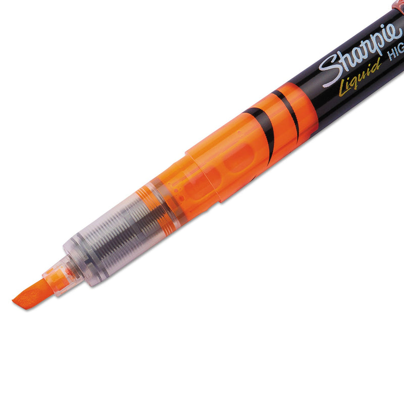Sharpie Liquid Pen Style Highlighters, Fluorescent Orange Ink, Chisel Tip, Orange/Black/Clear Barrel, Dozen