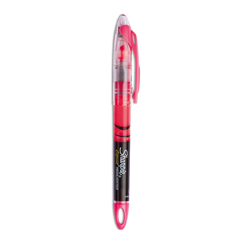 Sharpie Liquid Pen Style Highlighters, Fluorescent Pink Ink, Chisel Tip, Pink/Black/Clear Barrel, Dozen