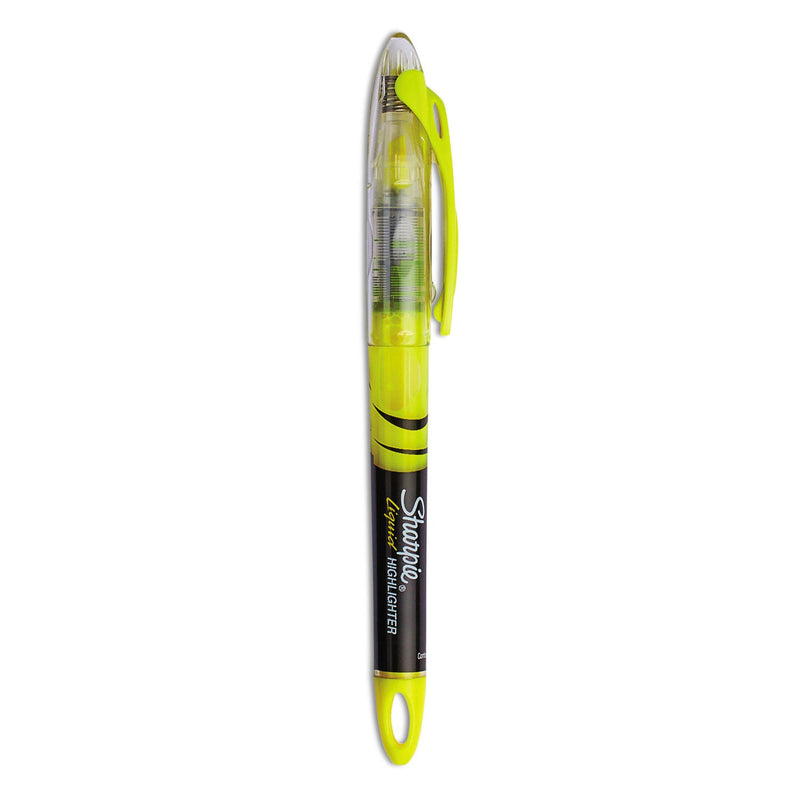 Sharpie Liquid Pen Style Highlighters, Fluorescent Yellow Ink, Chisel Tip, Yellow/Black/Clear Barrel, Dozen