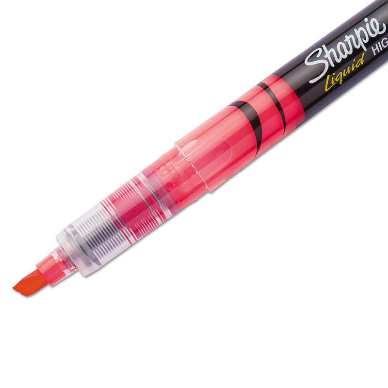 Sharpie Liquid Pen Style Highlighters, Fluorescent Pink Ink, Chisel Tip, Pink/Black/Clear Barrel, Dozen