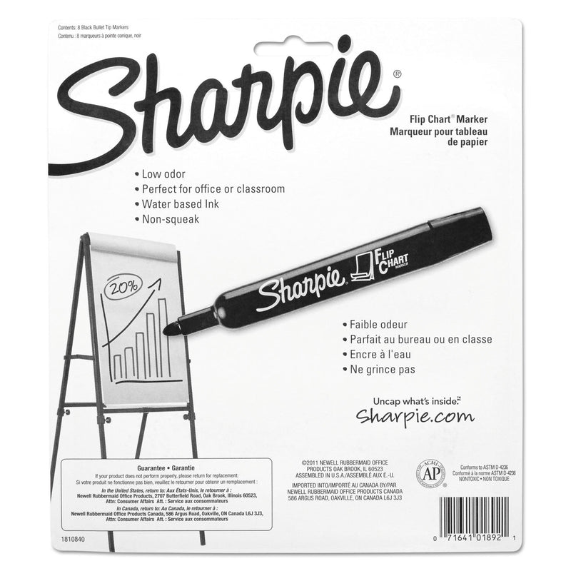 Sharpie Flip Chart Marker, Broad Bullet Tip, Black, 8/Pack