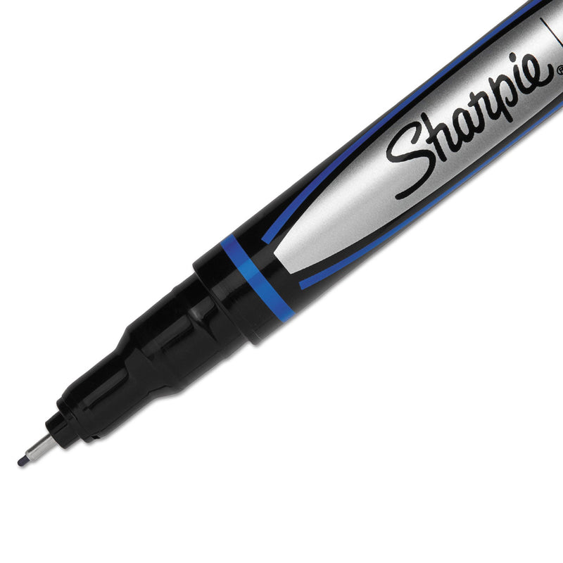 Sharpie Water-Resistant Ink Porous Point Pen, Stick, Fine 0.4 mm, Blue Ink, Black/Gray/Blue Barrel, Dozen