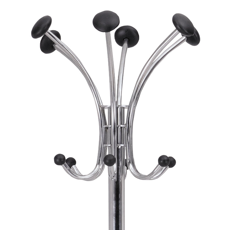 Alba Chromy Coat Stand, 12 Knobs, 16w x 16d x 70.5h, Chrome/Black