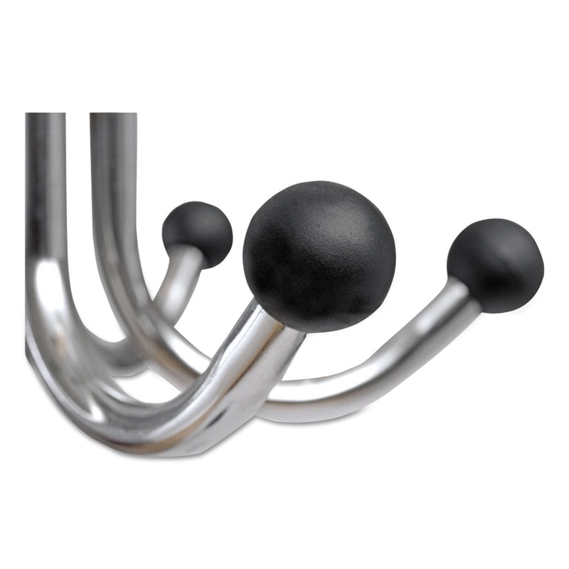 Alba Chromy Coat Stand, 12 Knobs, 16w x 16d x 70.5h, Chrome/Black