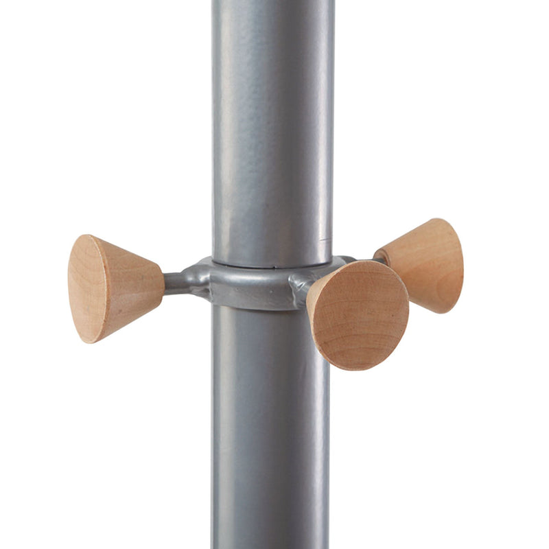 Alba Garment Racks, Two-Sided, 2-Shelf Coat Rack, 6 Hanger/6 Hook, 44.8w x 21.67d x 70.8h, Silver/Wood