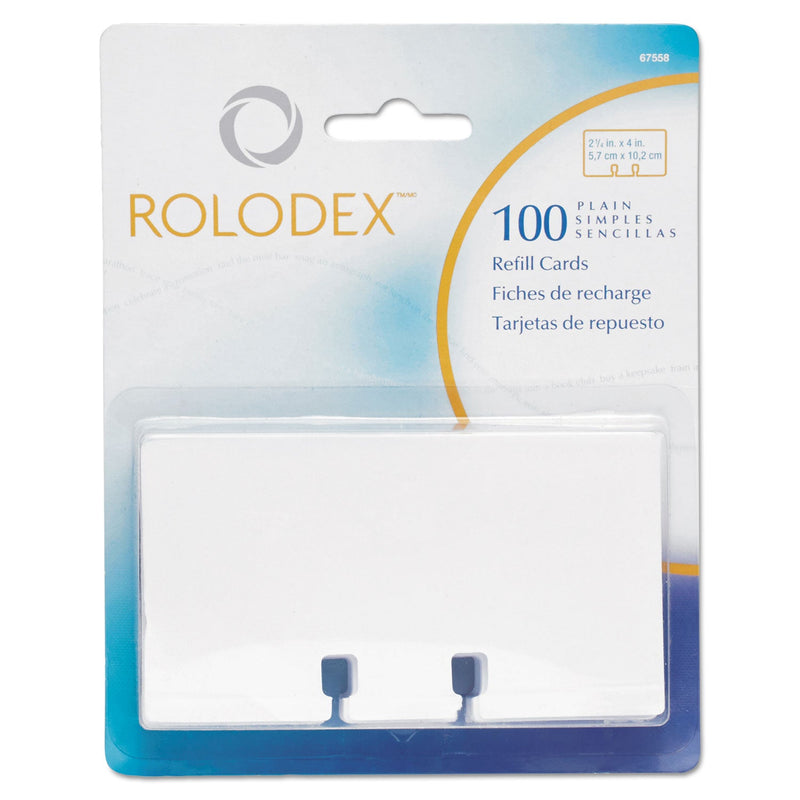 Rolodex Plain Unruled Refill Card, 2.25 x 4, White, 100 Cards/Pack