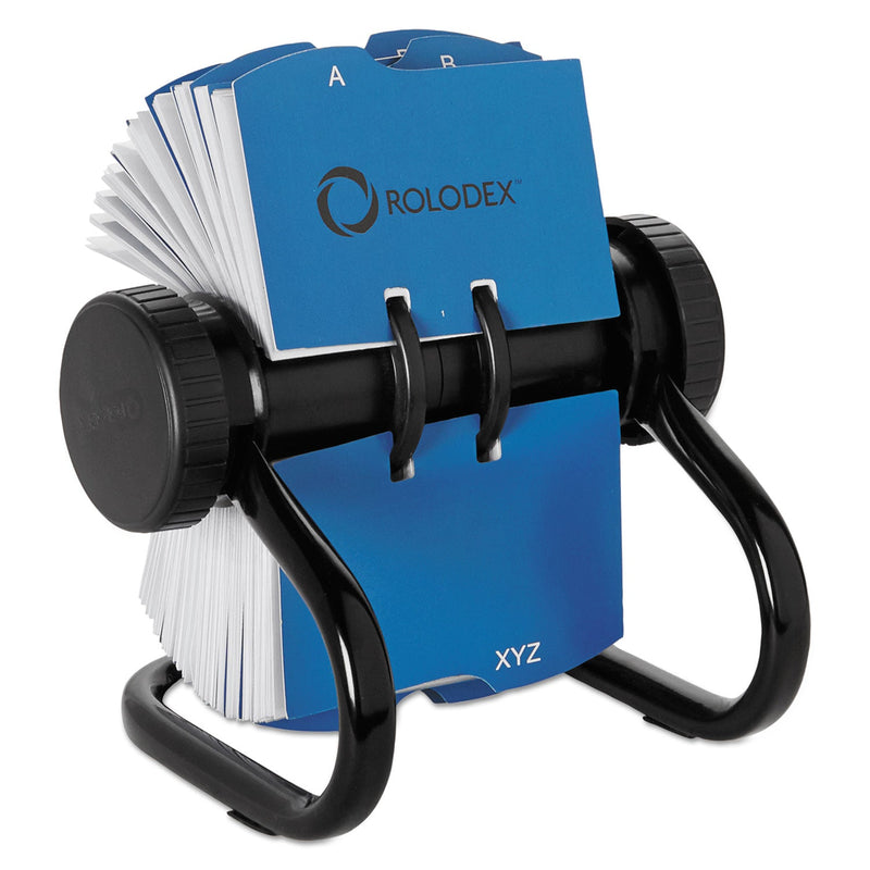 Rolodex Open Rotary Business Card File with 24 Guides, Holds 400 2.63 x 4 Cards, 6.5 x 5.61 x 5.08, Metal, Black