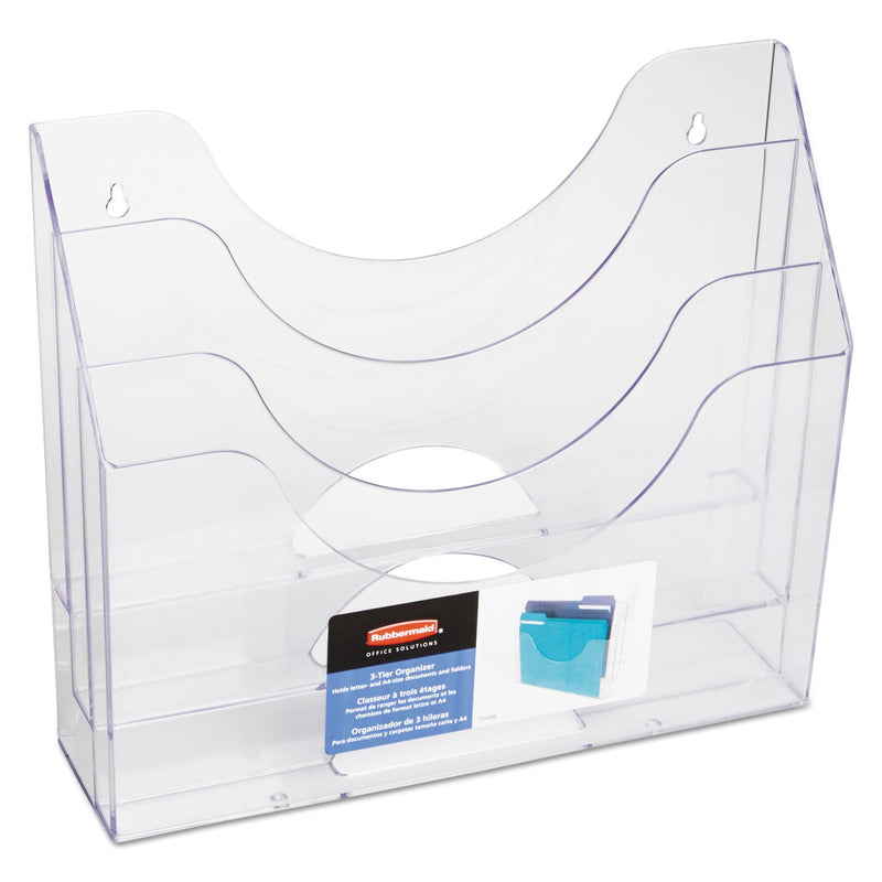 Rubbermaid Optimizers Multifunctional Three-Pocket File Folder Organizer, 3 Sections, Letter Size Files, 13" x 3.5" x 11.5", Clear