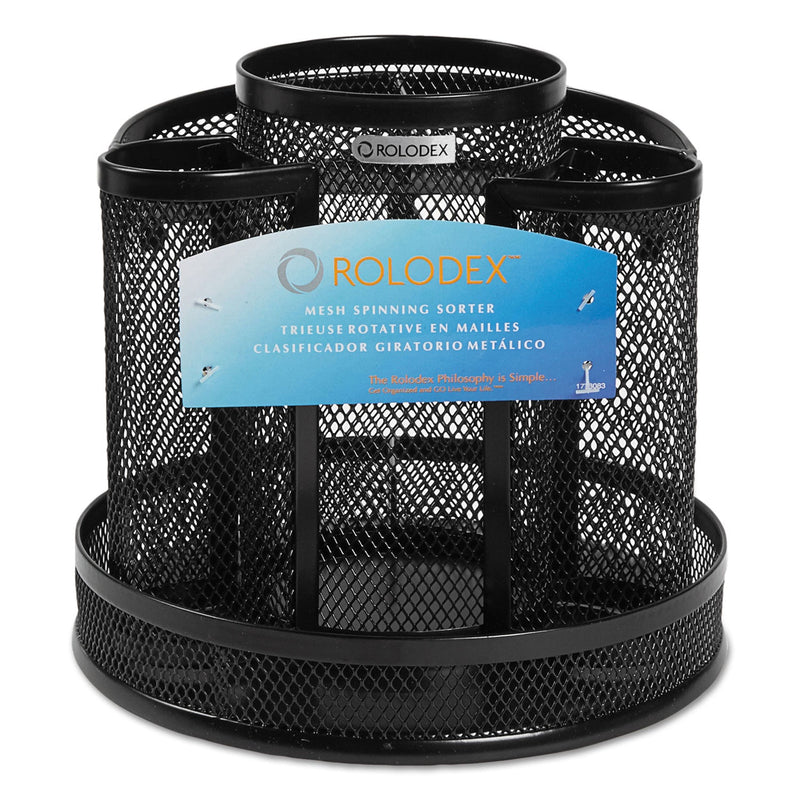 Rolodex Wire Mesh Spinning Desk Sorter, 8 Compartments, Steel Mesh, 6.5" Diameter x 6.5"h, Black