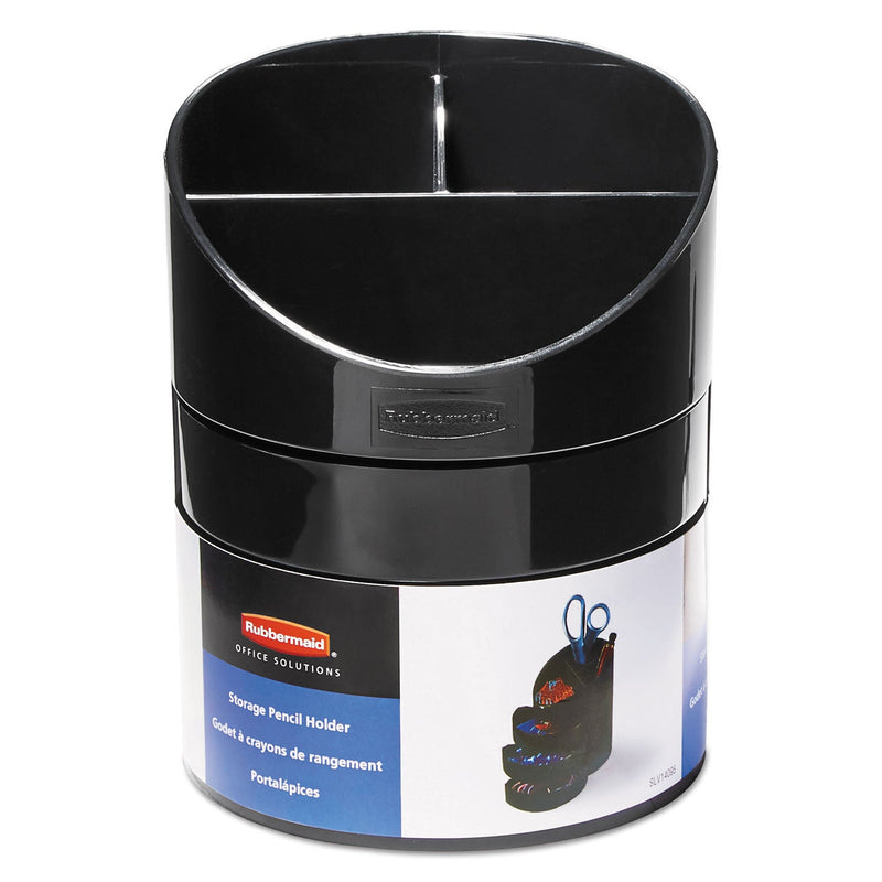 Rubbermaid Small Storage Divided Pencil Cup, Plastic, 4.5" Diameter x 5.69"h, Black