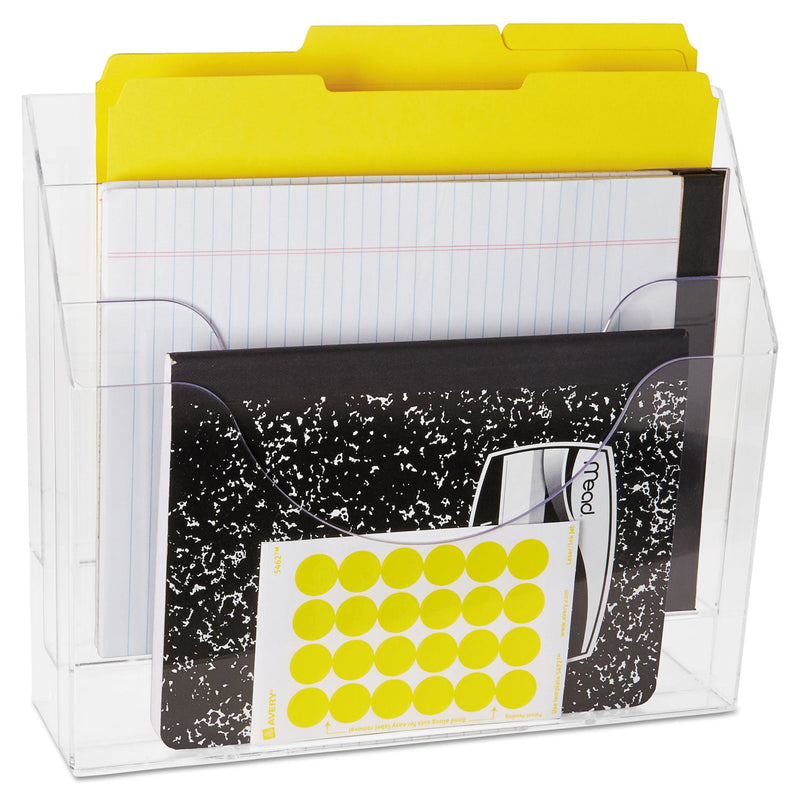 Rubbermaid Optimizers Multifunctional Three-Pocket File Folder Organizer, 3 Sections, Letter Size Files, 13" x 3.5" x 11.5", Clear