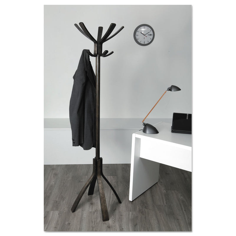 Alba Cafe Wood Coat Stand, Ten Peg/Five Hook, 21.67w x 21.67d x 69.33h, Espresso Brown