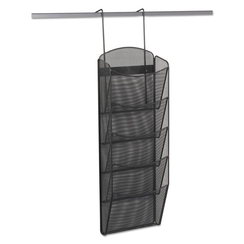 Safco Onyx Mesh Literature Rack, Five Compartments, 10.25w x 3.5d x 28.33h, Black