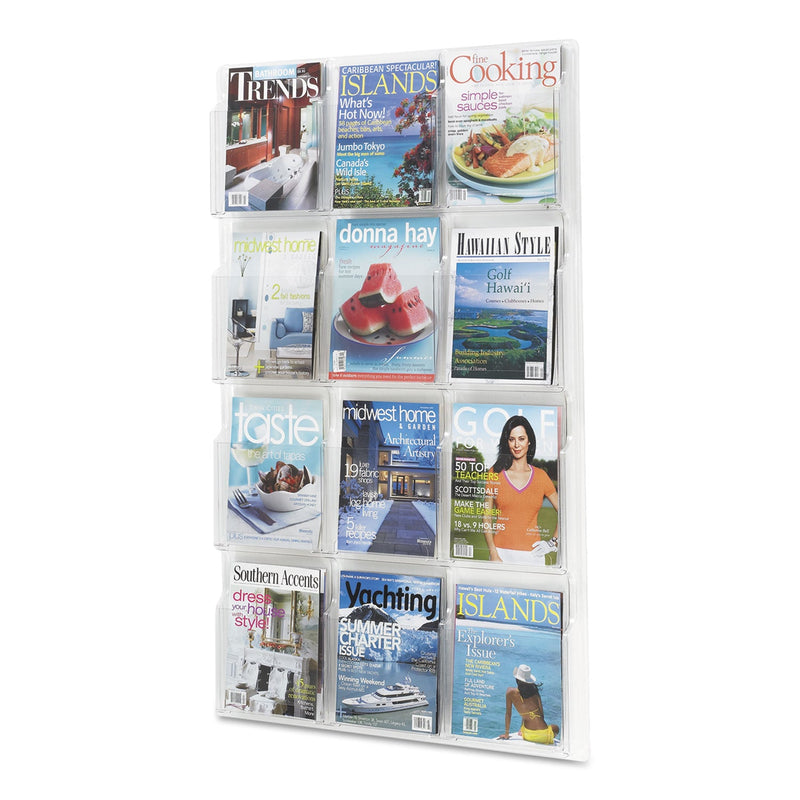 Safco Reveal Clear Literature Displays, 12 Compartments, 30w x 2d x 49h, Clear
