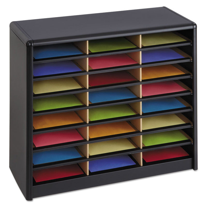 Safco Steel/Fiberboard Literature Sorter, 24 Compartments, 32.25 x 13.5 x 25.75, Black