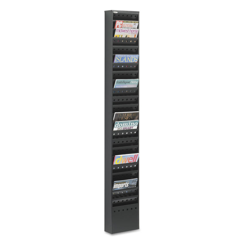 Safco Steel Magazine Rack, 23 Compartments, 10w x 4d x 65.5h, Black