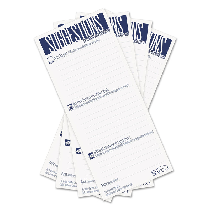 Safco Suggestion Box Cards, 3.5 x 8, White, 25/Pack