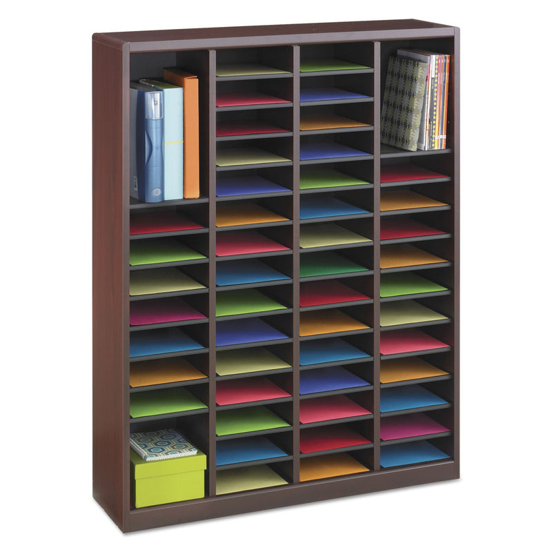 Safco Wood/Fiberboard E-Z Stor Sorter, 60 Compartments, 40 x 11.75 x 52.25, Mahogany, 2 Boxes