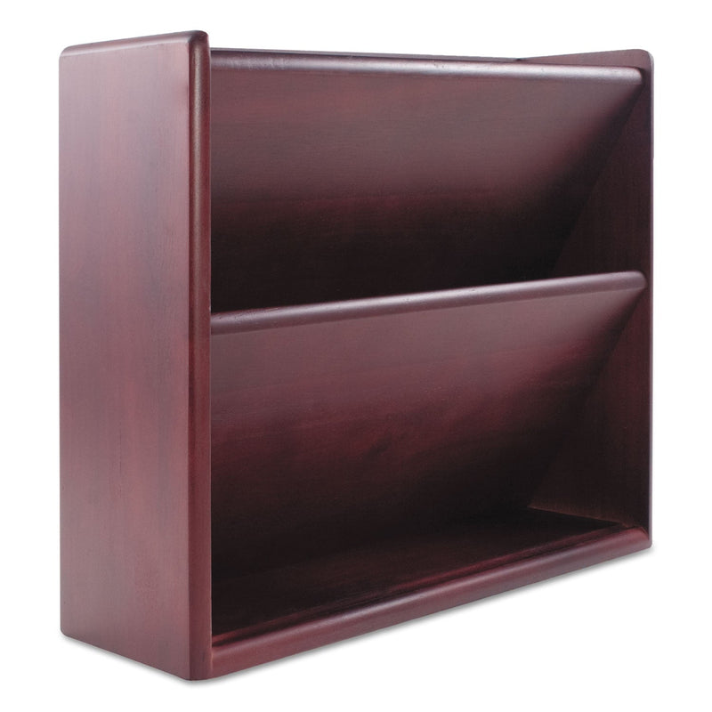Carver Hardwood Double Wall File, 2 Sections, Letter Size, 14" x 5.25" x 12.5", Mahogany