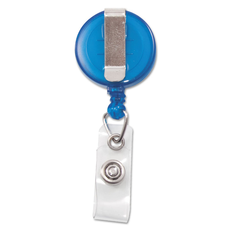 Advantus Translucent Retractable ID Card Reel, 30" Extension, Blue, 12/Pack