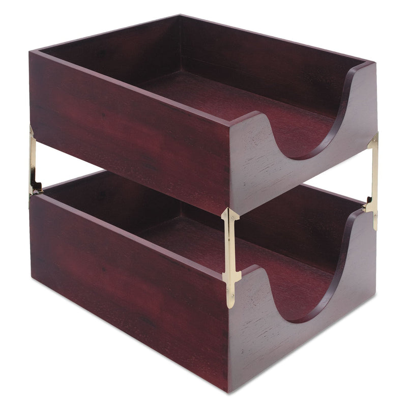 Carver Double-Deep Hardwood Stackable Desk Trays, 1 Section, Letter Size Files, 10.13" x 12.63" x 5", Mahogany