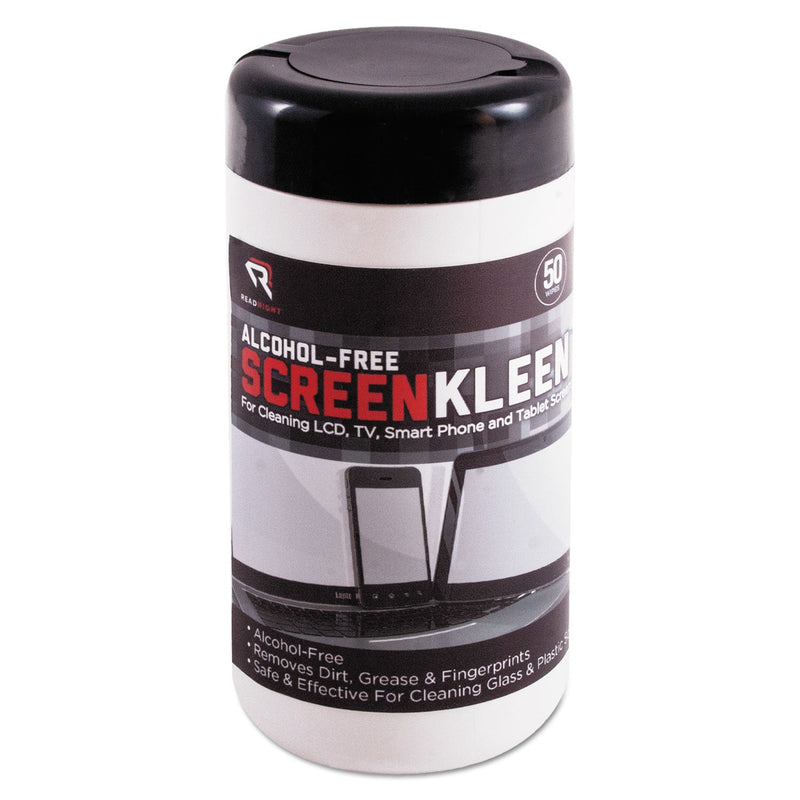 Read Right ScreenKleen Monitor Screen Wet Wipes, Cloth, 5.25 x 5.75, 50/Tub