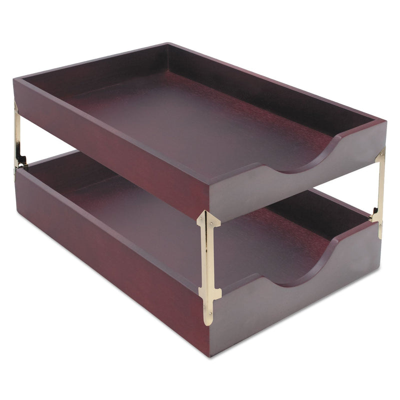Carver Hardwood Stackable Desk Trays, 1 Section, Letter Size Files, 10.25" x 12.5" x 2.5", Mahogany