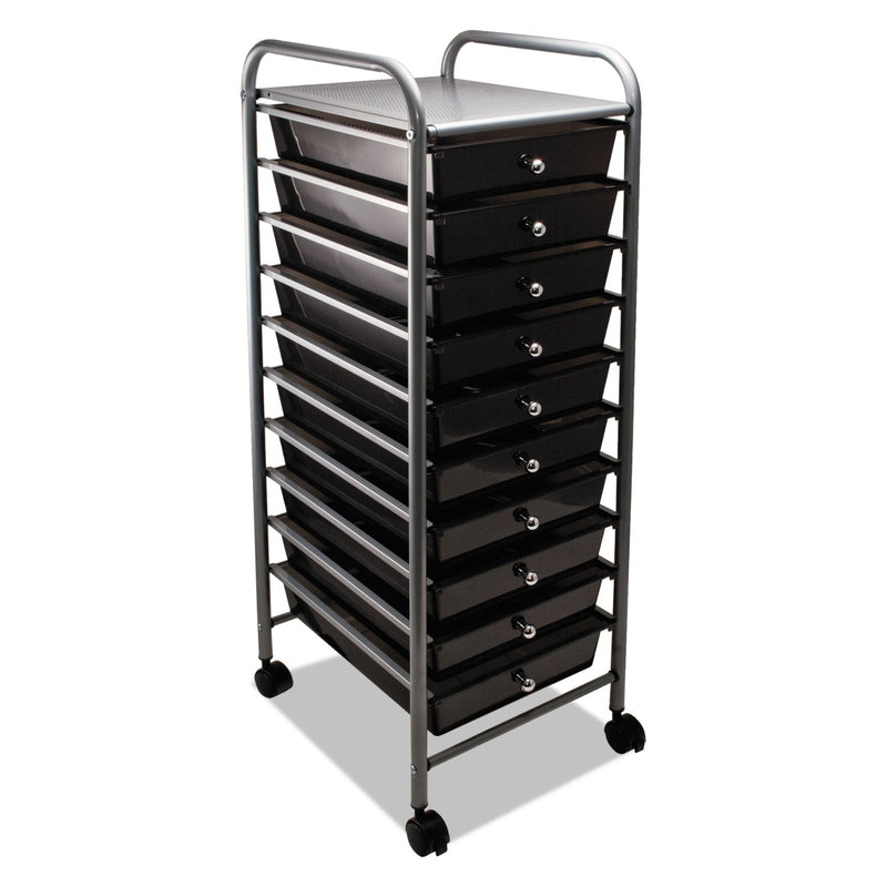Advantus Portable Drawer Organizer, Metal, 1 Shelf, 10 Drawers, 13" x 15.38" x 37.75", Matte Gray/Smoke