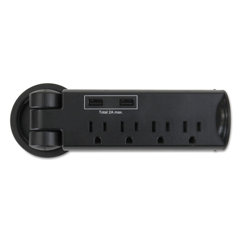 Safco Pull-Up Power Module, 4 Outlets, 2 USB Ports, 8 ft Cord, Black