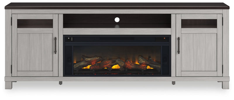 Darborn - 88" TV Stand With Electric Infrared Fireplace Insert - Gray / Brown