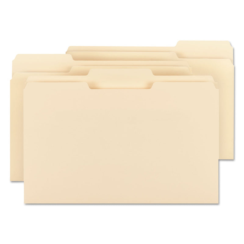 Smead 100% Recycled Manila Top Tab File Folders, 1/3-Cut Tabs: Assorted, Legal Size, 0.75" Expansion, Manila, 100/Box