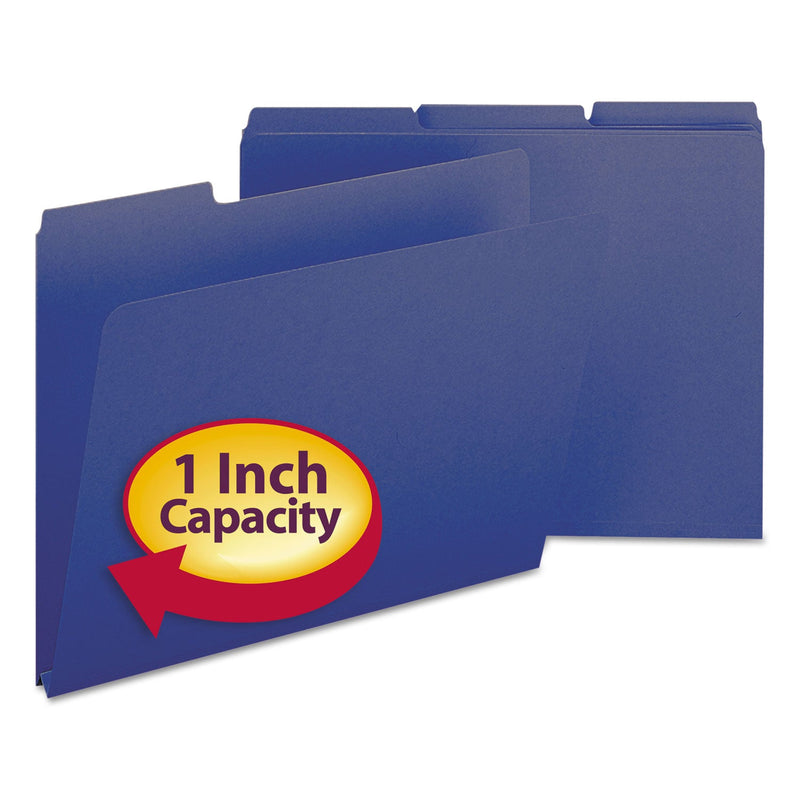 Smead Expanding Recycled Heavy Pressboard Folders, 1/3-Cut Tabs: Assorted, Letter Size, 1" Expansion, Dark Blue, 25/Box