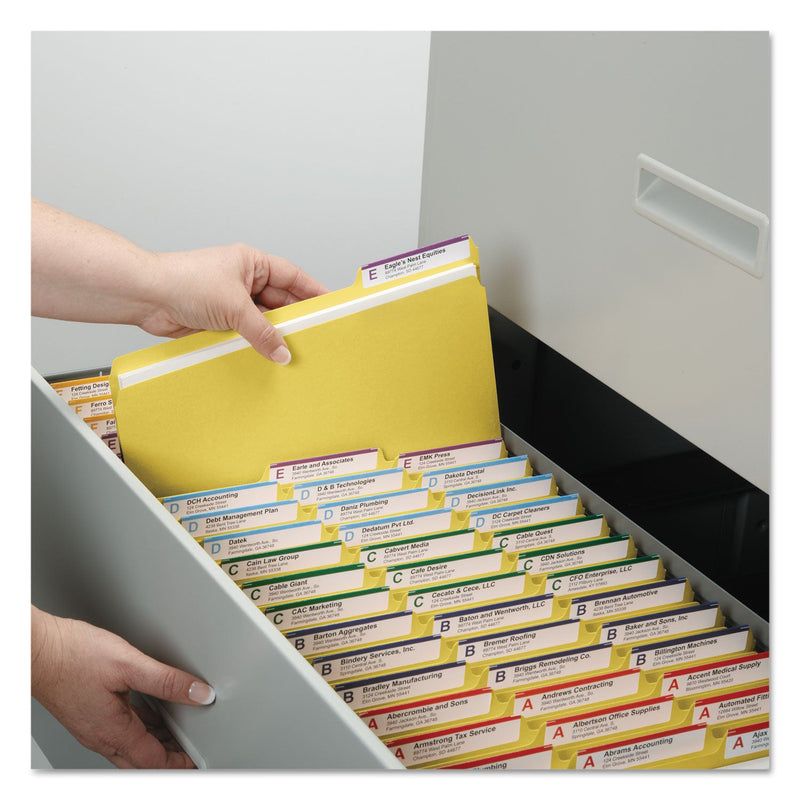 Smead Expanding Recycled Heavy Pressboard Folders, 1/3-Cut Tabs: Assorted, Letter Size, 1" Expansion, Yellow, 25/Box