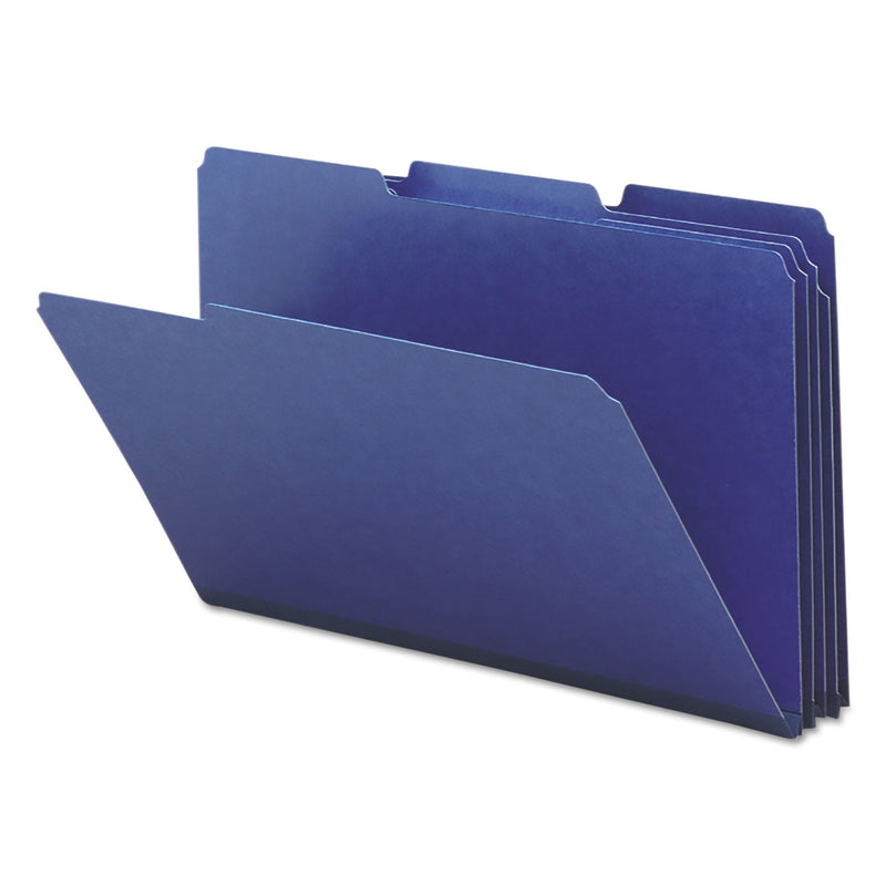 Smead Expanding Recycled Heavy Pressboard Folders, 1/3-Cut Tabs: Assorted, Legal Size, 1" Expansion, Dark Blue, 25/Box