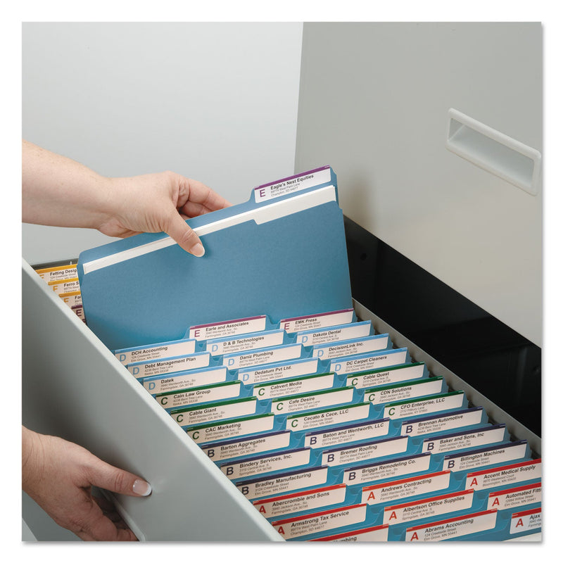 Smead Expanding Recycled Heavy Pressboard Folders, 1/3-Cut Tabs: Assorted, Letter Size, 1" Expansion, Blue, 25/Box