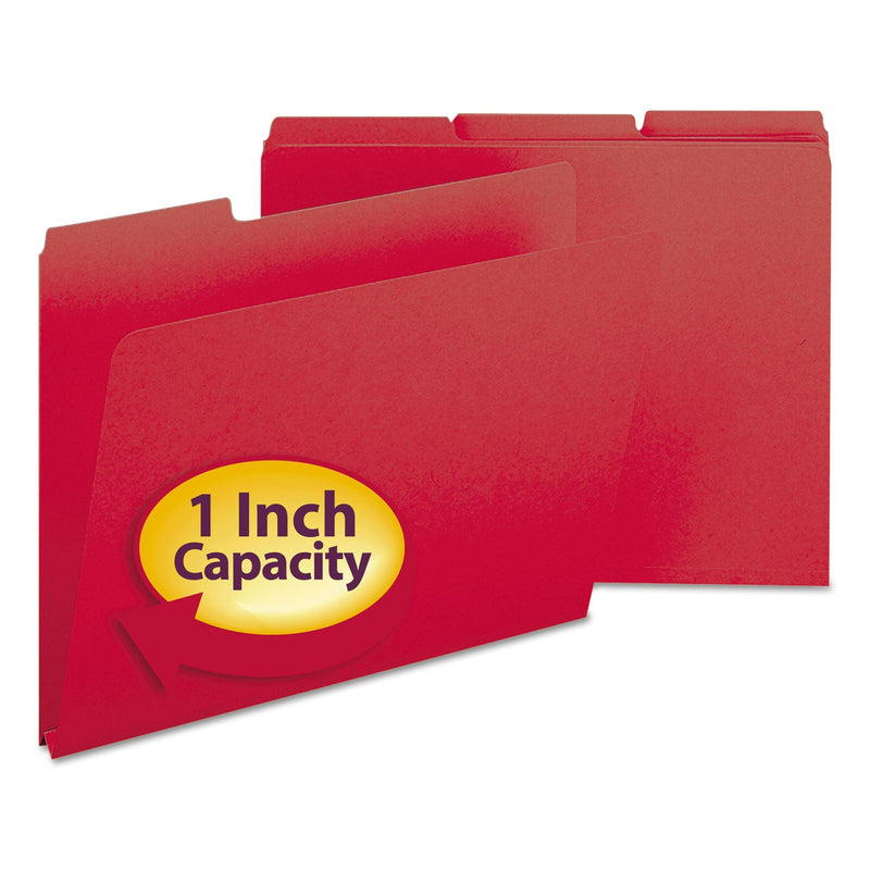 Smead Expanding Recycled Heavy Pressboard Folders, 1/3-Cut Tabs: Assorted, Letter Size, 1" Expansion, Bright Red, 25/Box