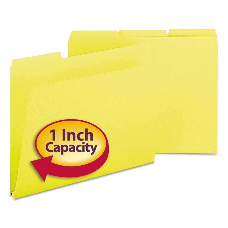 Smead Expanding Recycled Heavy Pressboard Folders, 1/3-Cut Tabs: Assorted, Letter Size, 1" Expansion, Yellow, 25/Box