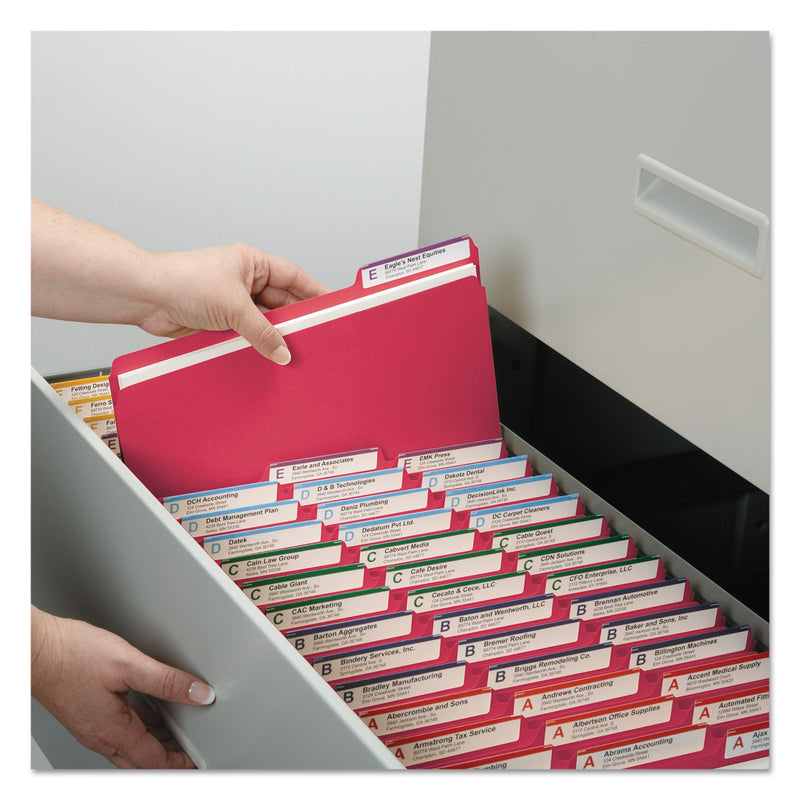 Smead Expanding Recycled Heavy Pressboard Folders, 1/3-Cut Tabs: Assorted, Letter Size, 1" Expansion, Bright Red, 25/Box