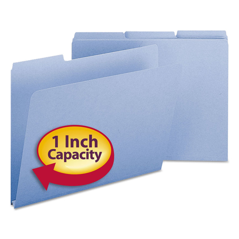 Smead Expanding Recycled Heavy Pressboard Folders, 1/3-Cut Tabs: Assorted, Letter Size, 1" Expansion, Blue, 25/Box