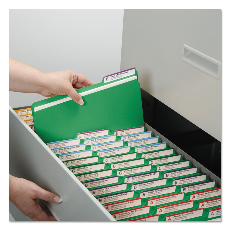 Smead Expanding Recycled Heavy Pressboard Folders, 1/3-Cut Tabs: Assorted, Letter Size, 1" Expansion, Green, 25/Box